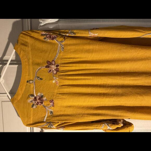 Anthropology Fig and Flower Mustard Gauze Embroidered Button Up Blouse 2X - Picture 11 of 11